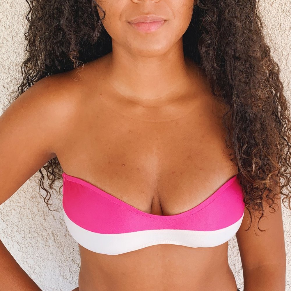 80's Neon Pink & White Color Block Bandeau Top